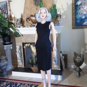 Givenchy Paris Black Sculpted Panel Sleeveless Knit Sheath Dress Size M